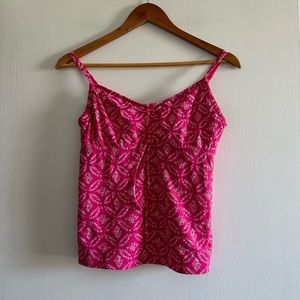 Lands End Pink/White Geometric Underwire Shelf Bra Tankini Swimsuit Top size 8